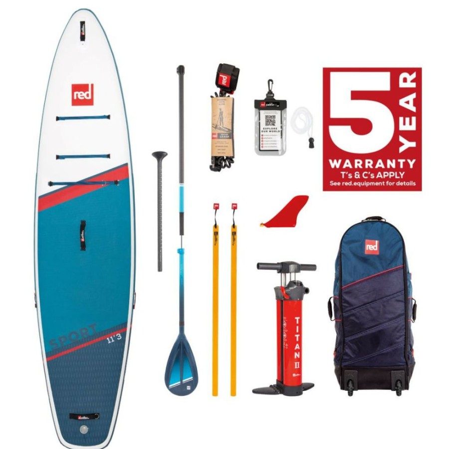 Canoe & Water * | 11'3 Sport Msl Inflatable Sup + Hybrid Tough Paddle White-Blue-Dark Blue Red Paddle Co