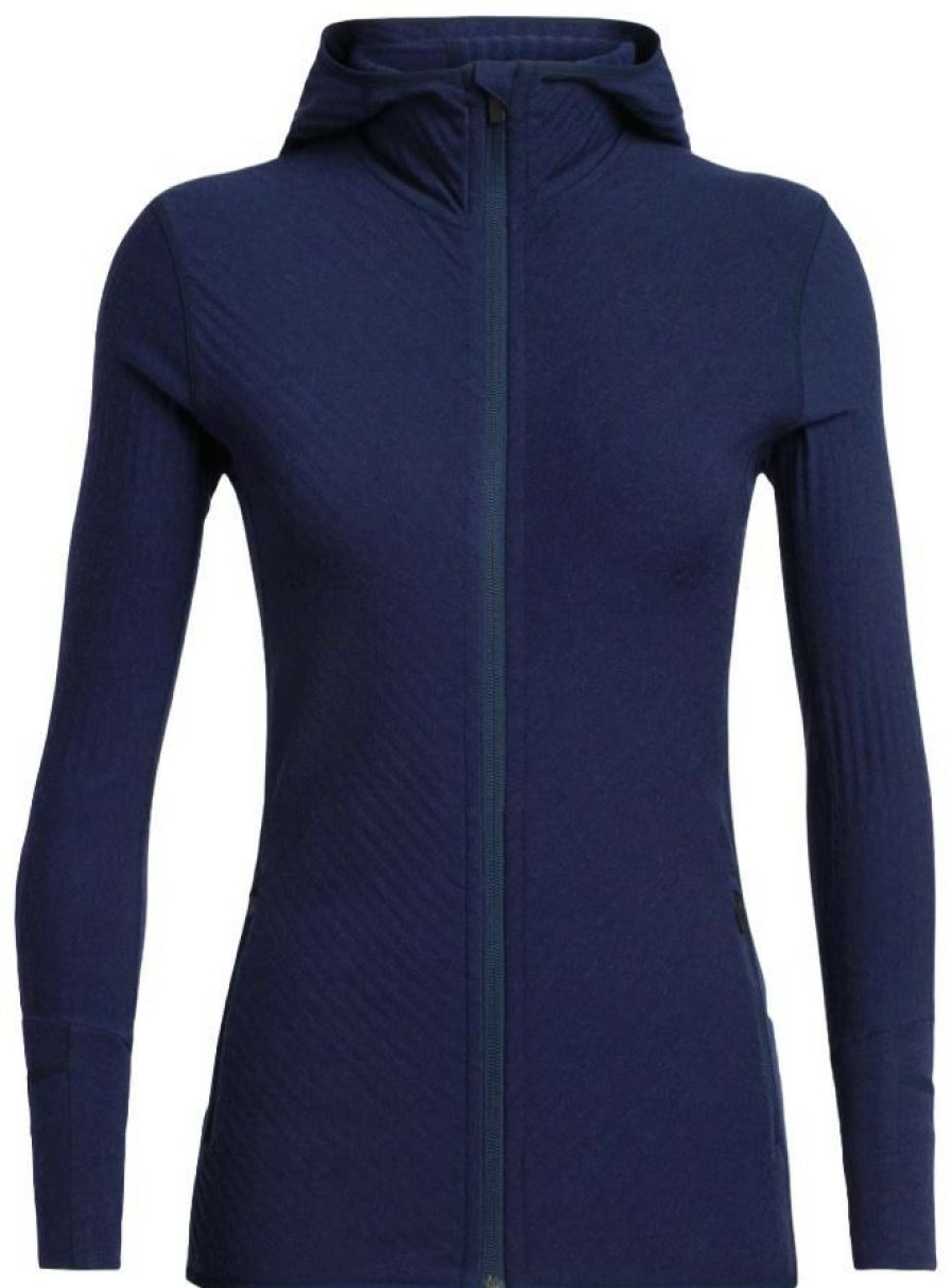 Clothing * | Descender Long Sleeve Zip Hood Women'S Icebreaker Royal Navy