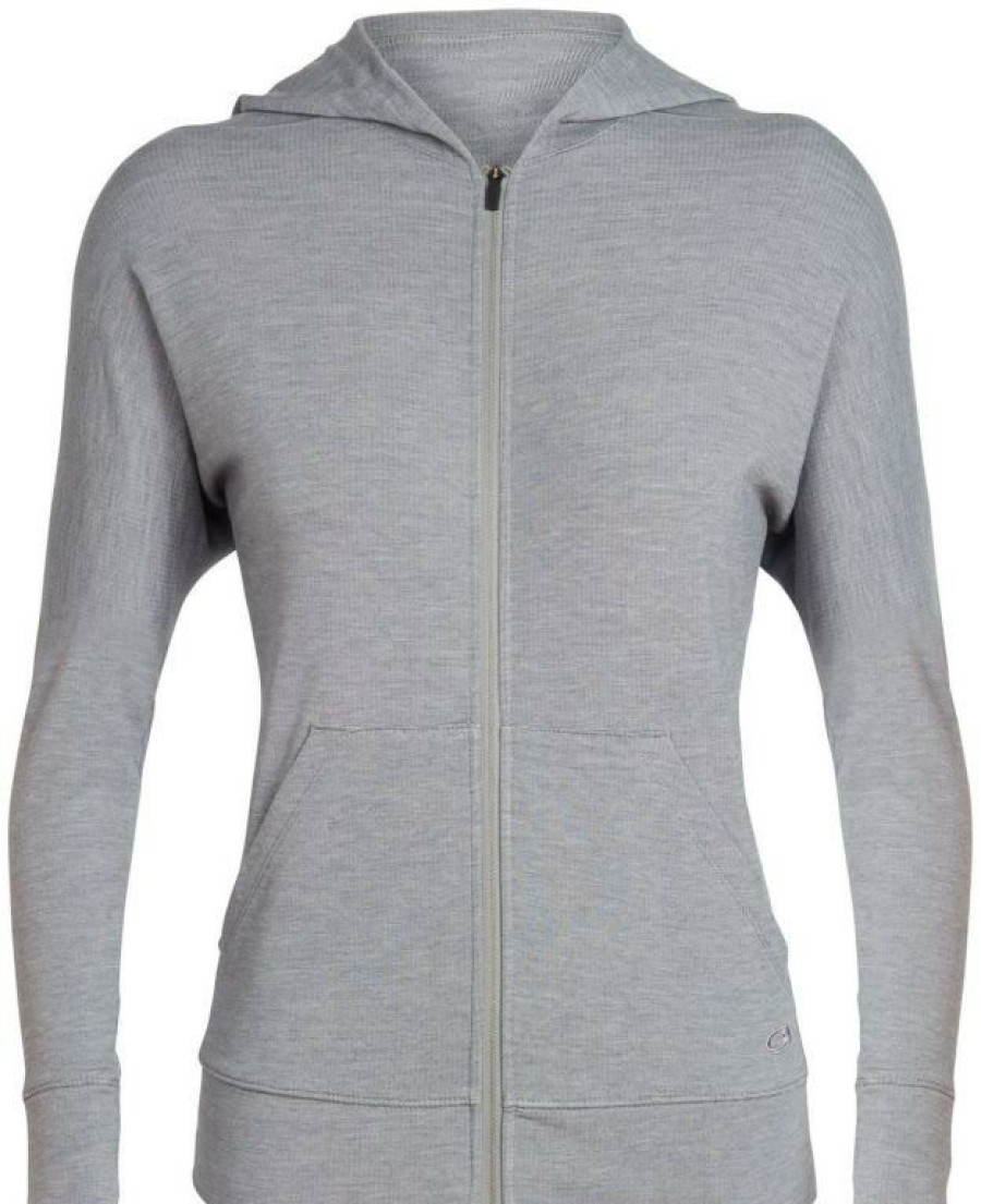 Clothing * | Momentum Long Sleeve Zip Hood Women Icebreaker Fossil-Snow Heather